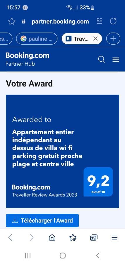 Appartement Entier Au Dessus De Villa, Climatisation Reversible Poele A Bois Tres Chaleureux , Wi Fi Parking Privee Gratuit Situation 500 M, Plage Et Centre Ville 滨海萨纳里 外观 照片